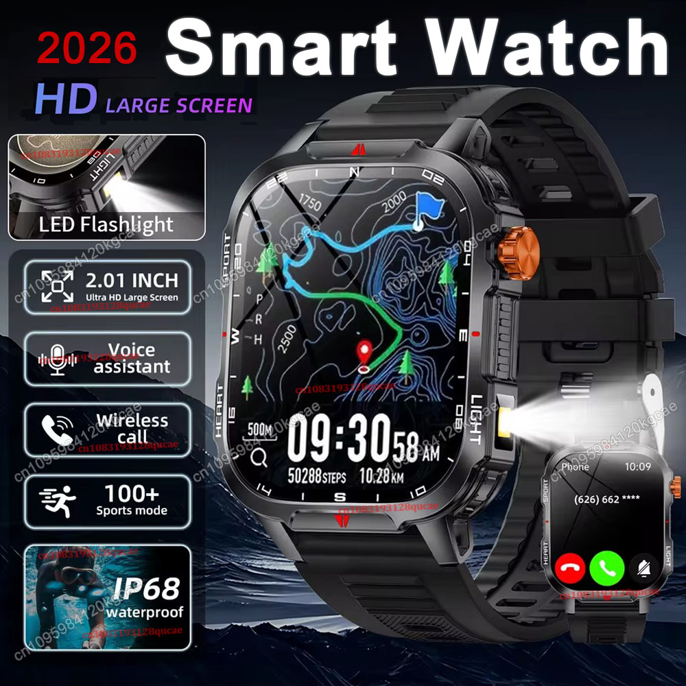 Smartwatch Rugged Watches For Men - 2026 新しい頑丈な軍事 GPS スマートウォッチ男性 Bluetooth 通話健康監視スポーツ