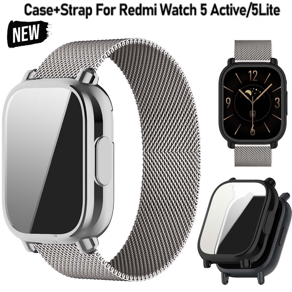Watch Redmi - ミラネーゼメッシュストラップ Redmi Watch 5 アクティブバンドとケーススクリーンプロテクター Redmi