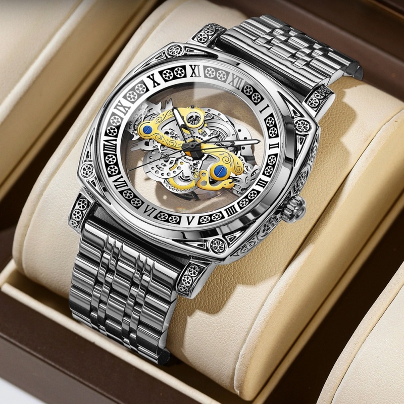 Vintage Digital Watch - 2026年新作ヴィンテージ彫刻腕時計 メンズ用 中空デザイン クォーツ時計 夜光指針 防水性