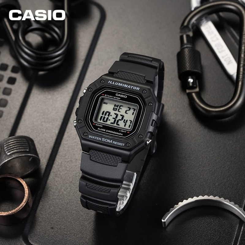 Vintage Digital Watch - オリジナルカシオ W-218H-1A デジタルスポーツウォッチ男性用防水多機能クロノグラフカジュアル腕時計バレンタインデー
