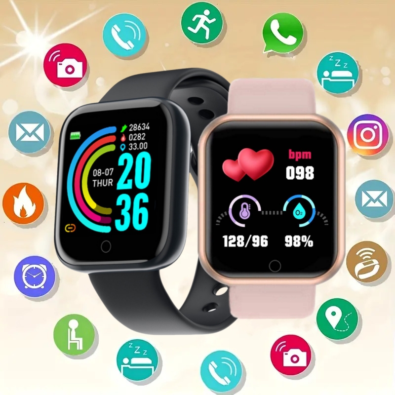 Smartwatch Watches Digital - 男性と女性のためのスマートウォッチ、音楽制御付きスマートウォッチ、メッセージリマインダー、時計アラーム、フィットネストラッカー、カロリー距離、子供のための時計、y68 d20