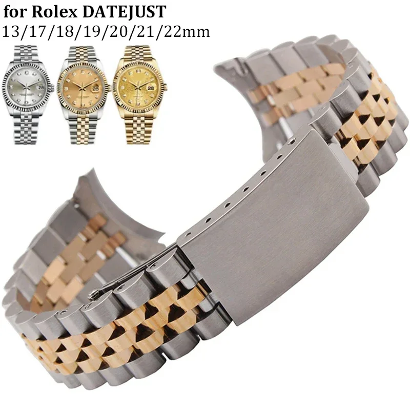 Rolex Watch Datejust - ロルックスデイトナのステンレススチールブレスレット,男性用,時計バンド,湾曲した端,金属ブレスレット,13mm, 17mm, 18mm, 19mm, 20mm, 21mm