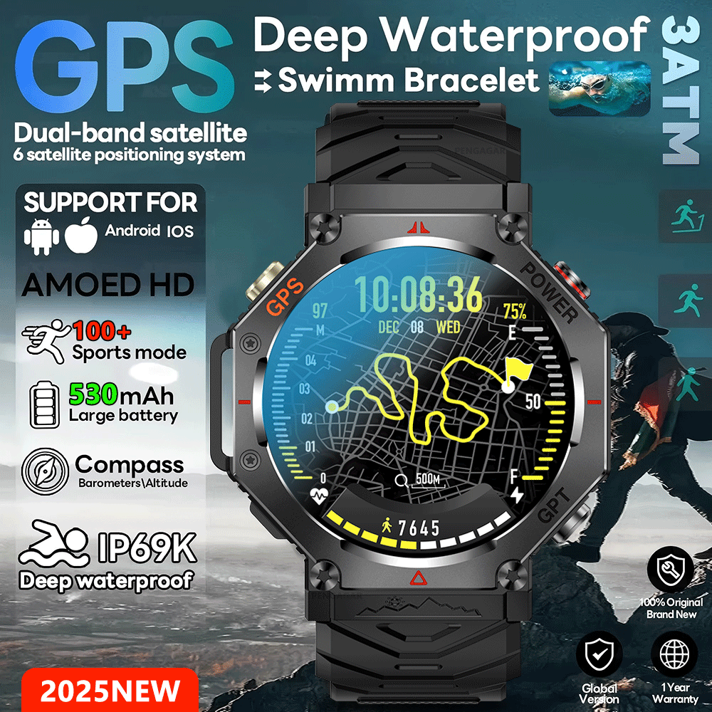 Smartwatch Rugged Watches For Men - 2026年新型T-Rex 3 Ultra 10ATM防水GPSスマートウォッチ メンズ向け ラギッドコンパス