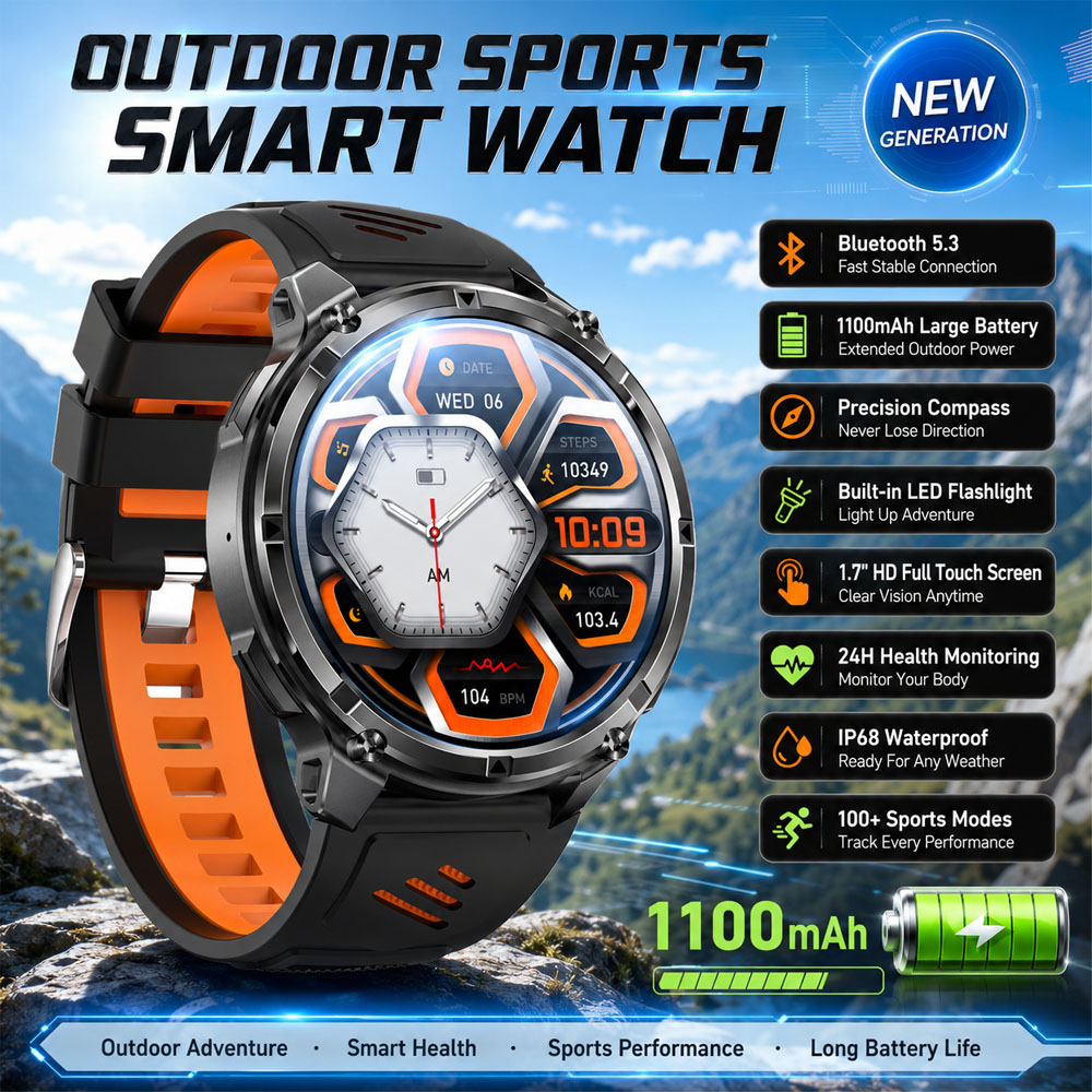 Smartwatch Rugged Watches For Men - YAOCX AMOLEDスマートウォッチ メンズ 1100mAh スポーツモード搭載 コンパス付き