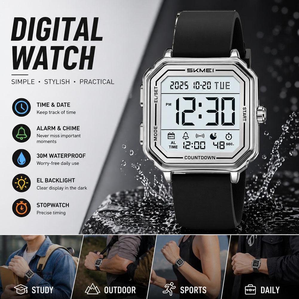 Vintage Digital Watch - ヴィンテージデジタル腕時計ステンレス鋼防水スポーツ腕時計男性女性レトロスクエア電子時計ギフトドロップシッピング