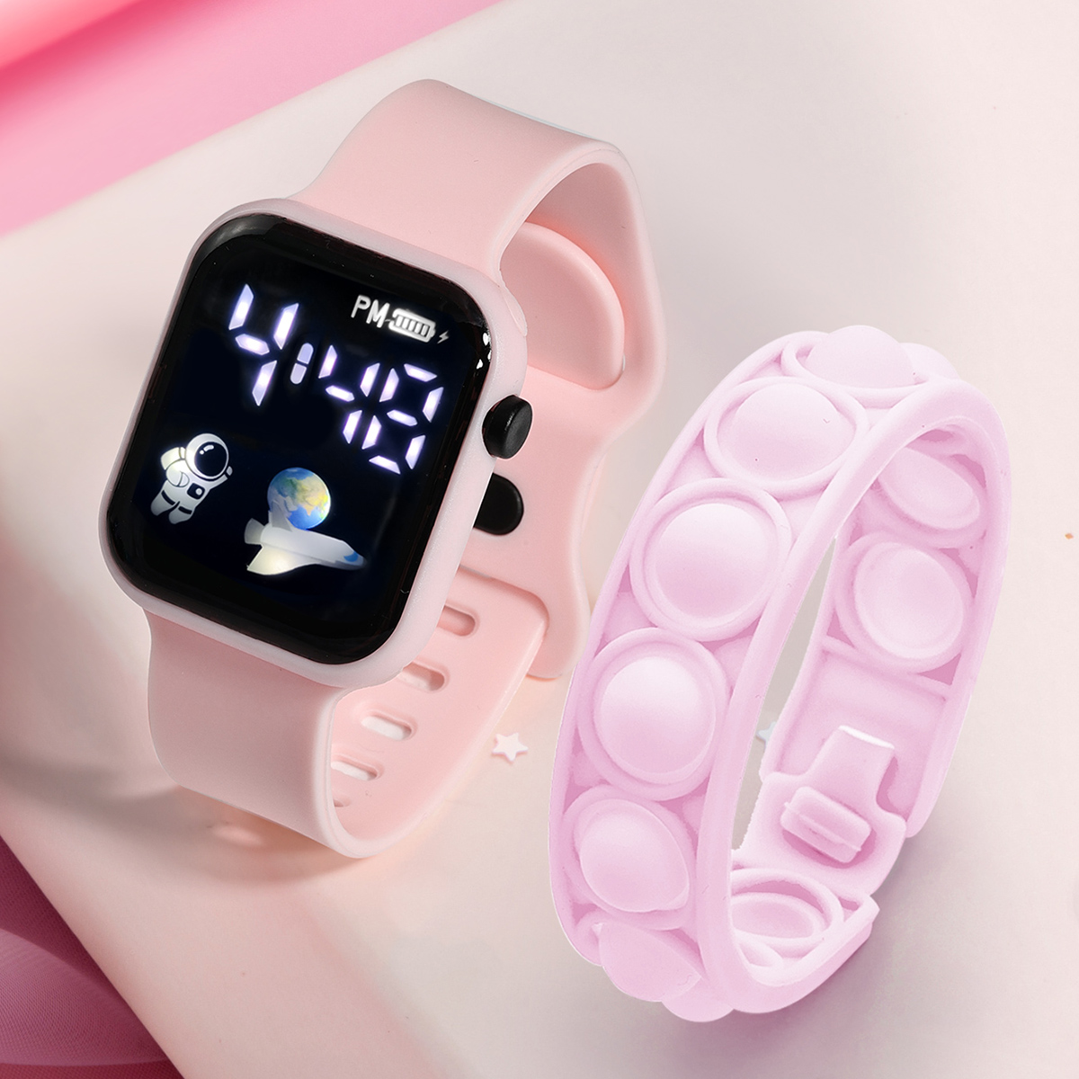 Smartwatch Watches Digital - 子供用電子スポーツウォッチ,シンプルでファッショナブルなブレスレット,アウトドア,学生,男の子と女の子,ギフト,2個