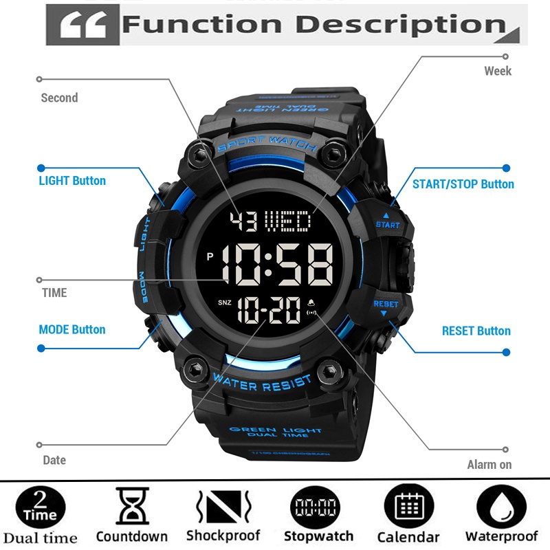 Skmei-メンズ防水デュアルタイムデジタル腕時計、ビッグダ - Tide Watch Surf のレビューと価格