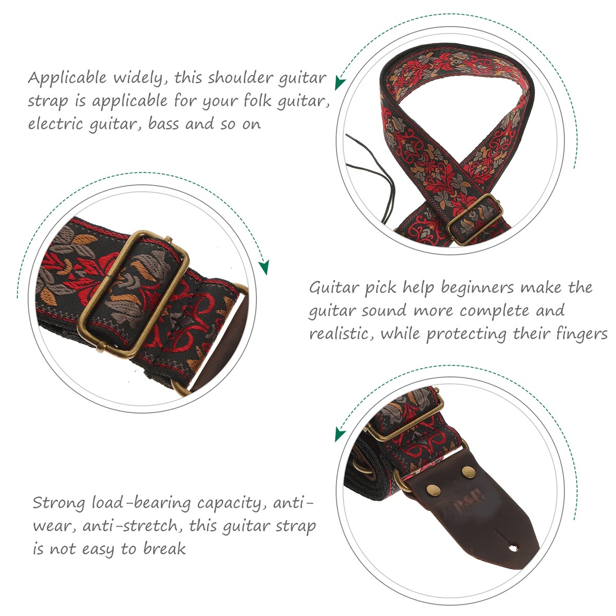 Miwayer 刺繍ギターストラップ ソフト ヴィンテージ  - Leather Watch Strap のレビューと価格