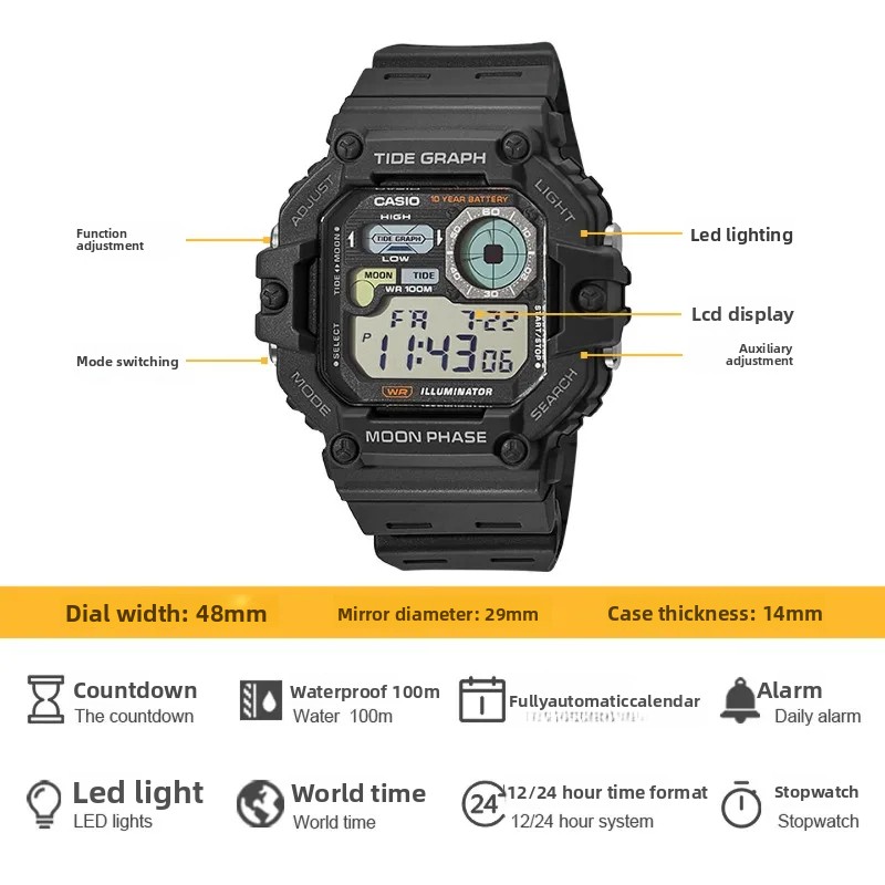 カシオ WS-1700H シリーズ デジタル腕時計、49mm - Vintage Digital Watch のレビューと価格