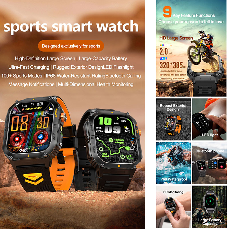 大容量1000mAhバッテリー搭載 メンズアウトドア向け頑丈 - Smartwatch Rugged Watches For Men のレビューと価格