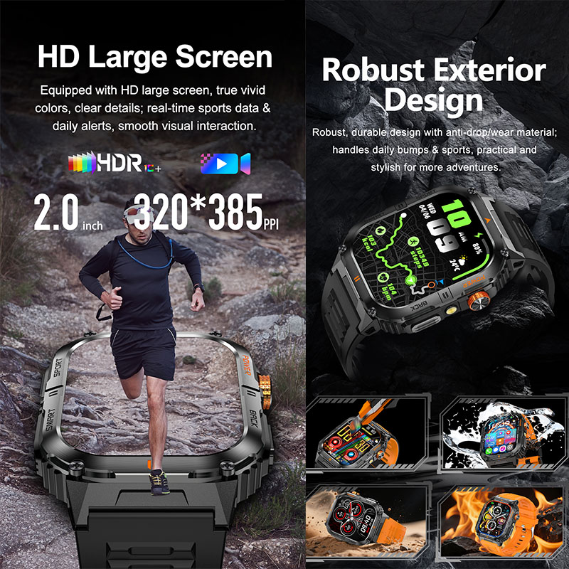 大容量1000mAhバッテリー搭載 メンズアウトドア向け頑丈 - Smartwatch Rugged Watches For Men のレビューと価格