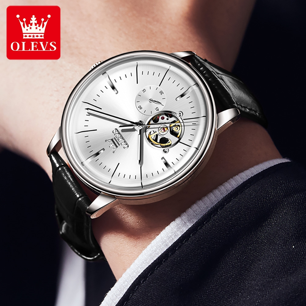 OLEVS 6708 ファッションメンズ腕時計レザーストラッ - Leather Watch Strap のレビューと価格