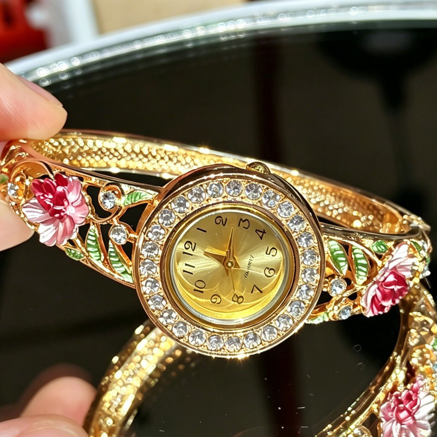 ヴィンテージゴールドエナメルフラワー腕時計 女性用 ホローラ - Vintage Digital Watch のレビューと価格