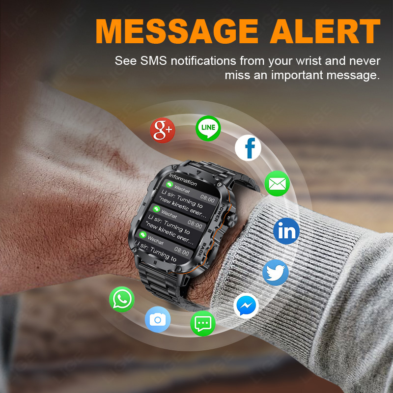 LIGE 2025 頑丈な軍事スマートウォッチメンズアウトド - Smartwatch Rugged Watches For Men のレビューと価格