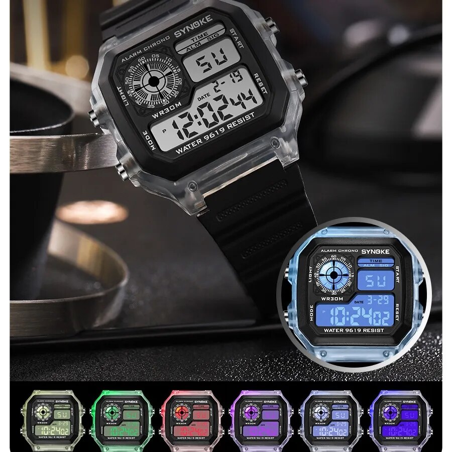 Synokeデジタル時計男性スポーツ用照明多機能防水クロノ腕 - Tide Watch Surf のレビューと価格