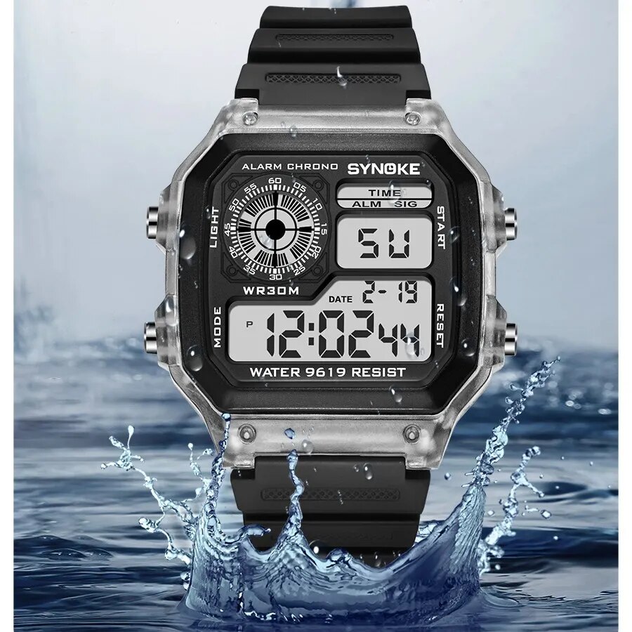Synokeデジタル時計男性スポーツ用照明多機能防水クロノ腕 - Tide Watch Surf のレビューと価格