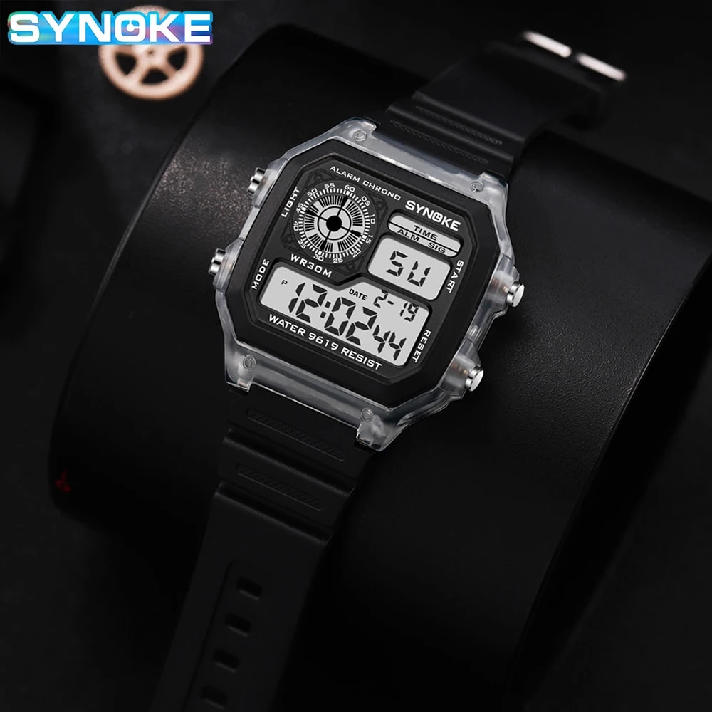 Synokeデジタル時計男性スポーツ用照明多機能防水クロノ腕 - Tide Watch Surf のレビューと価格