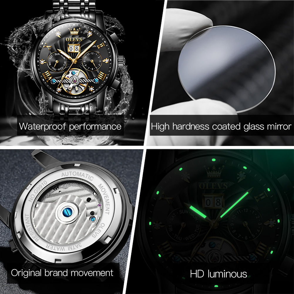 OLEVS クラシックメンズ腕時計トゥールビヨン多機能全自動 - Rolex Watch Datejust のレビューと価格