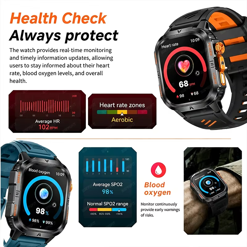 2026 頑丈な 1200mAh 大型バッテリー軍事スマート - Smartwatch Rugged Watches For Men のレビューと価格