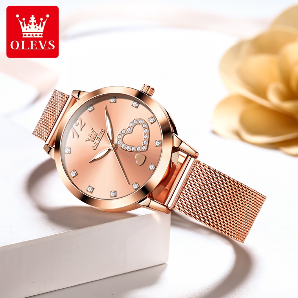 OLEVS 5189 クォーツ時計女性用ダイヤモンドラブハー - Mesh Stainless Strap のレビューと価格