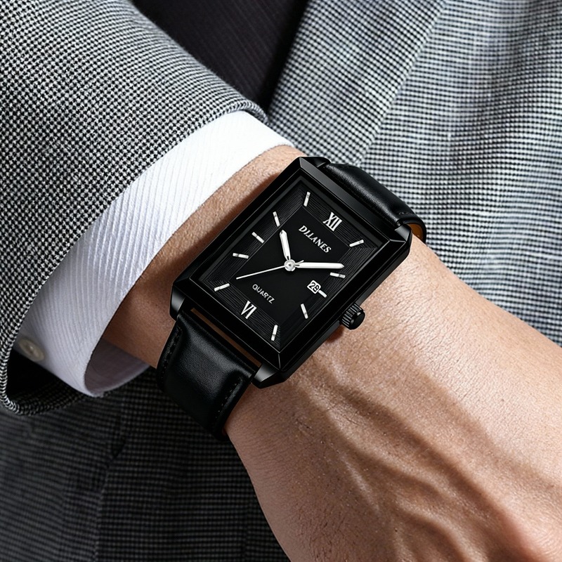 カジュアルレザーメンズ腕時計シンプルなスクエアクォーツ時計カ - Watches Not Smartwatch のレビューと価格