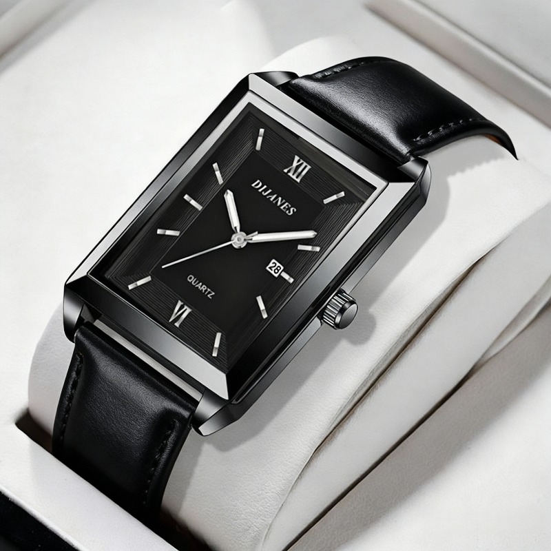 カジュアルレザーメンズ腕時計シンプルなスクエアクォーツ時計カ - Watches Not Smartwatch のレビューと価格