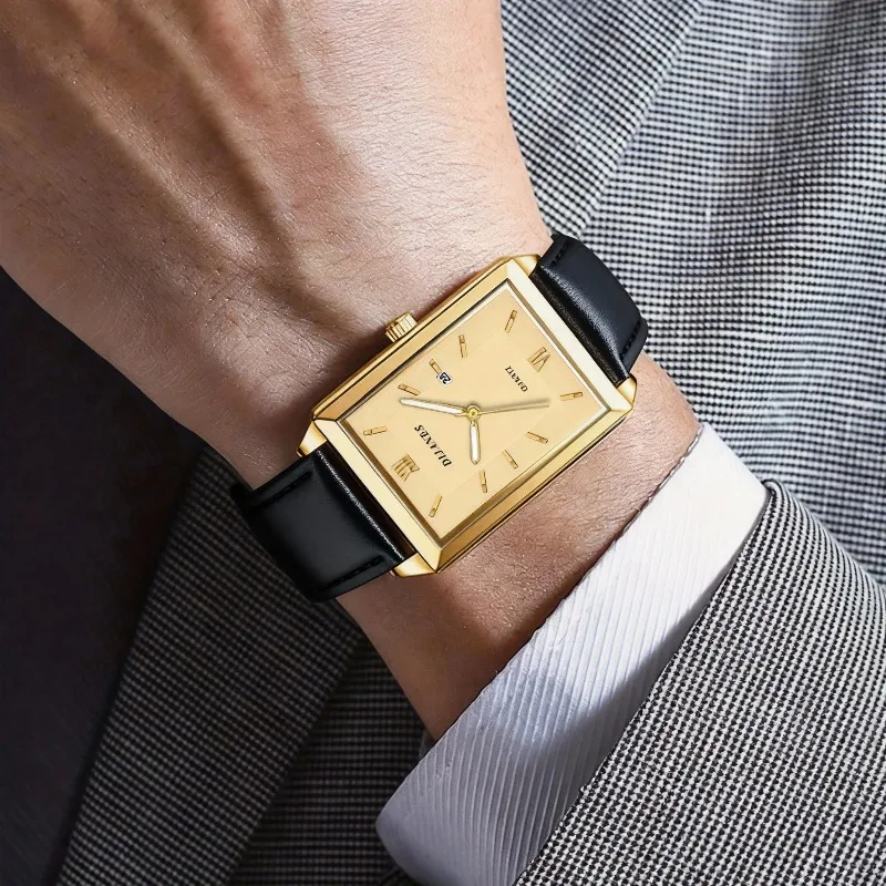 カジュアルレザーメンズ腕時計シンプルなスクエアクォーツ時計カ - Watches Not Smartwatch のレビューと価格