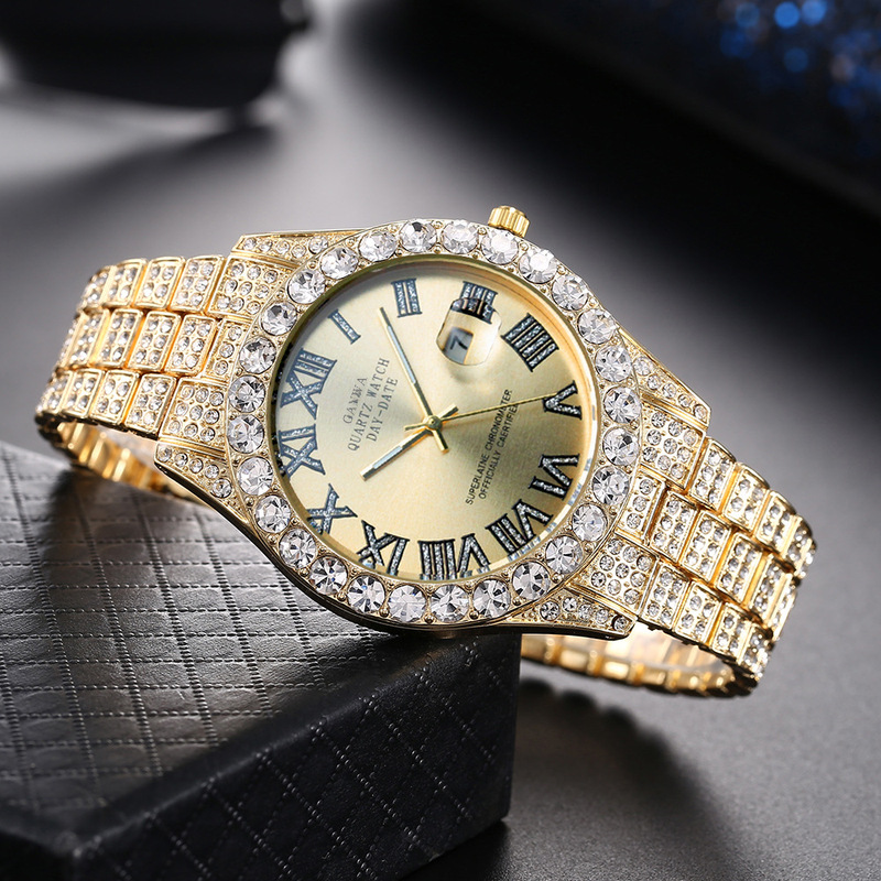 メンズクォーツ腕時計、高級スチールバンド、フルダイヤモンド、 - Watches Not Smartwatch のレビューと価格