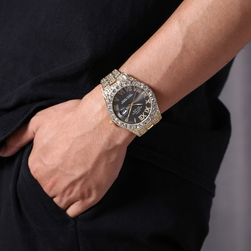 メンズクォーツ腕時計、高級スチールバンド、フルダイヤモンド、 - Watches Not Smartwatch のレビューと価格