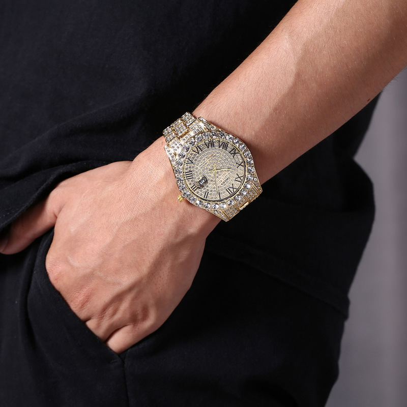 メンズクォーツ腕時計、高級スチールバンド、フルダイヤモンド、 - Watches Not Smartwatch のレビューと価格