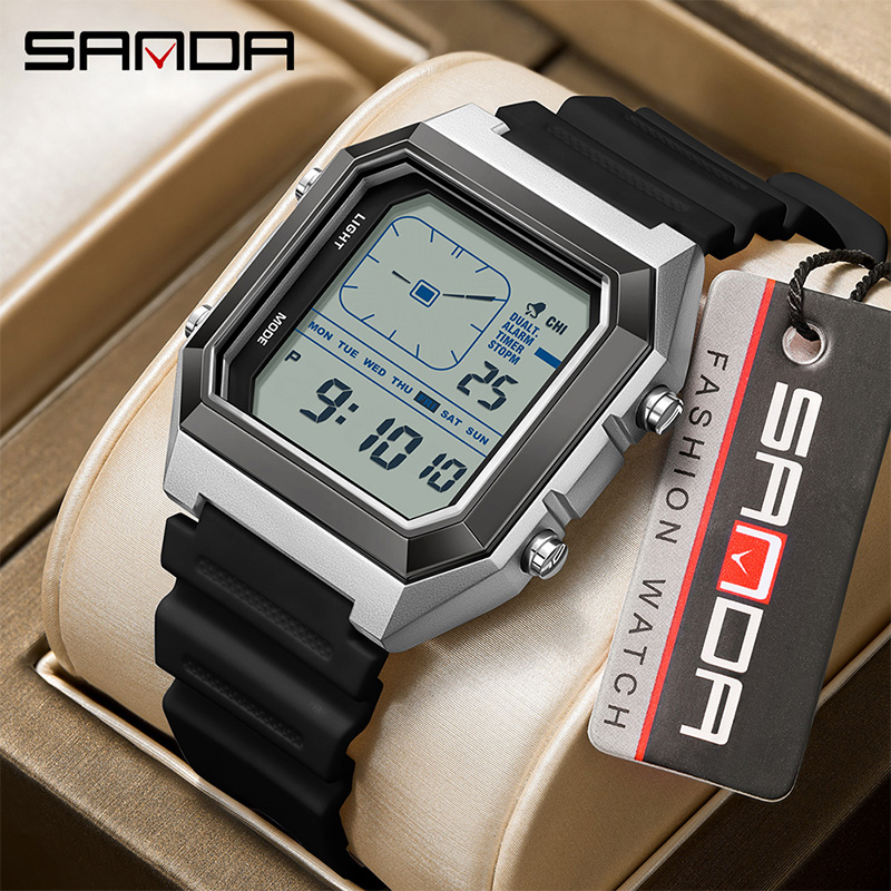 SANDA 6307 新しいメンズデジタル多機能ナイトライト - Tide Watch Surf のレビューと価格