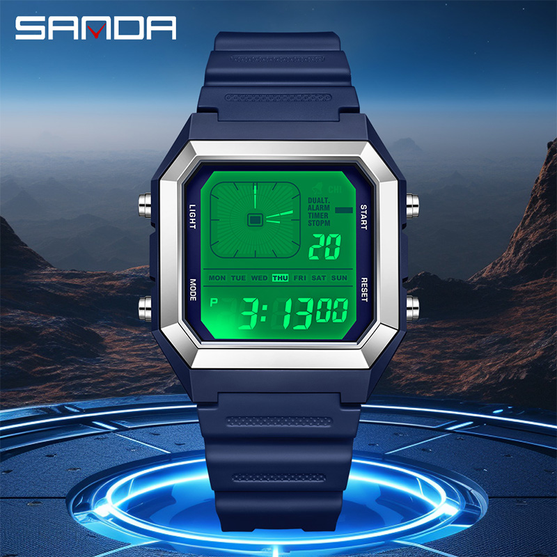 SANDA 6307 新しいメンズデジタル多機能ナイトライト - Tide Watch Surf のレビューと価格